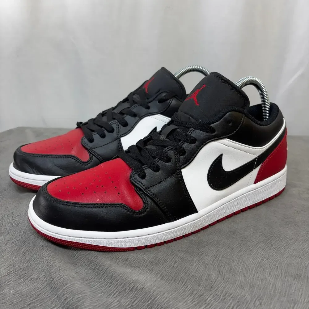 Nike Air Jordan 1 Low Bred Toe 2.0 Men US 10.5 EU44.5 White Black Red 553558-161